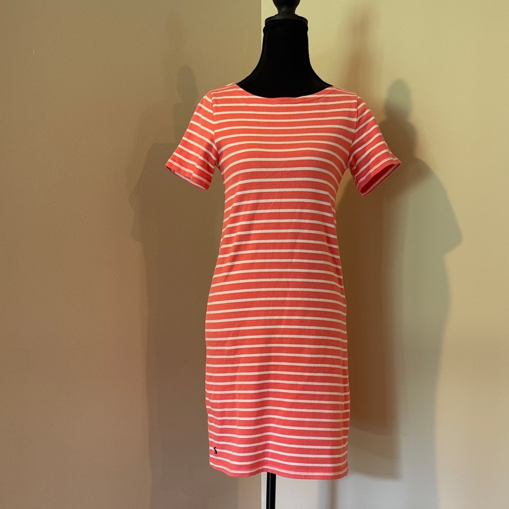 Joules Coral and White Striped Short-Sleeve Dress